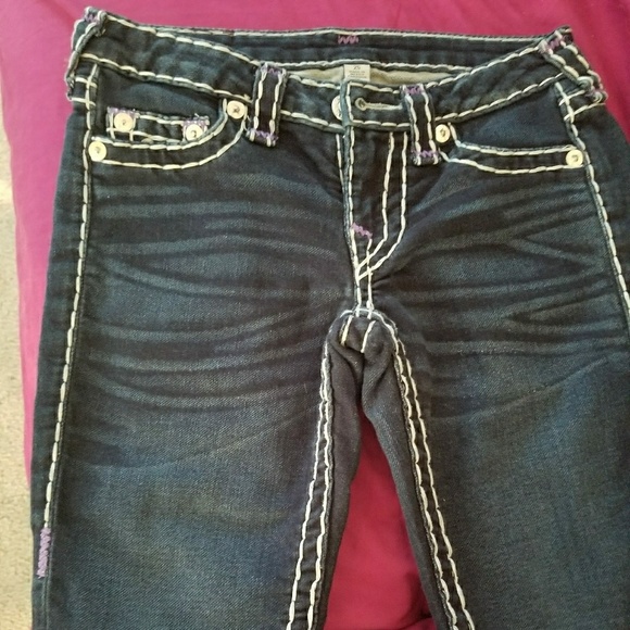 Region jeans blue jeans with purple outline thread - Picture 1 of 3